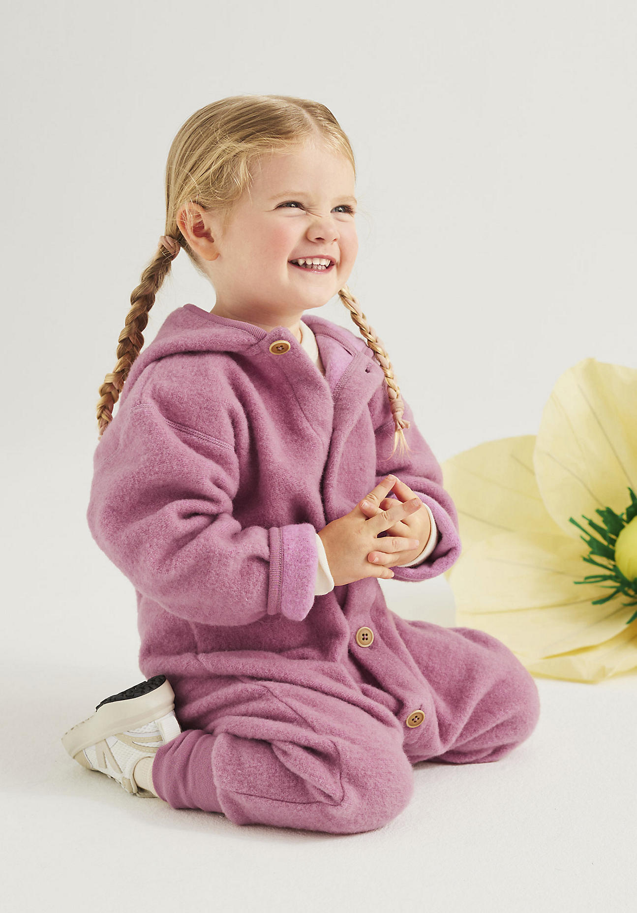hessnatur Baby Wollfleece Overall Regular aus Bio-Merinowolle mit Bio-Baumwolle - rosa Größe 98/104