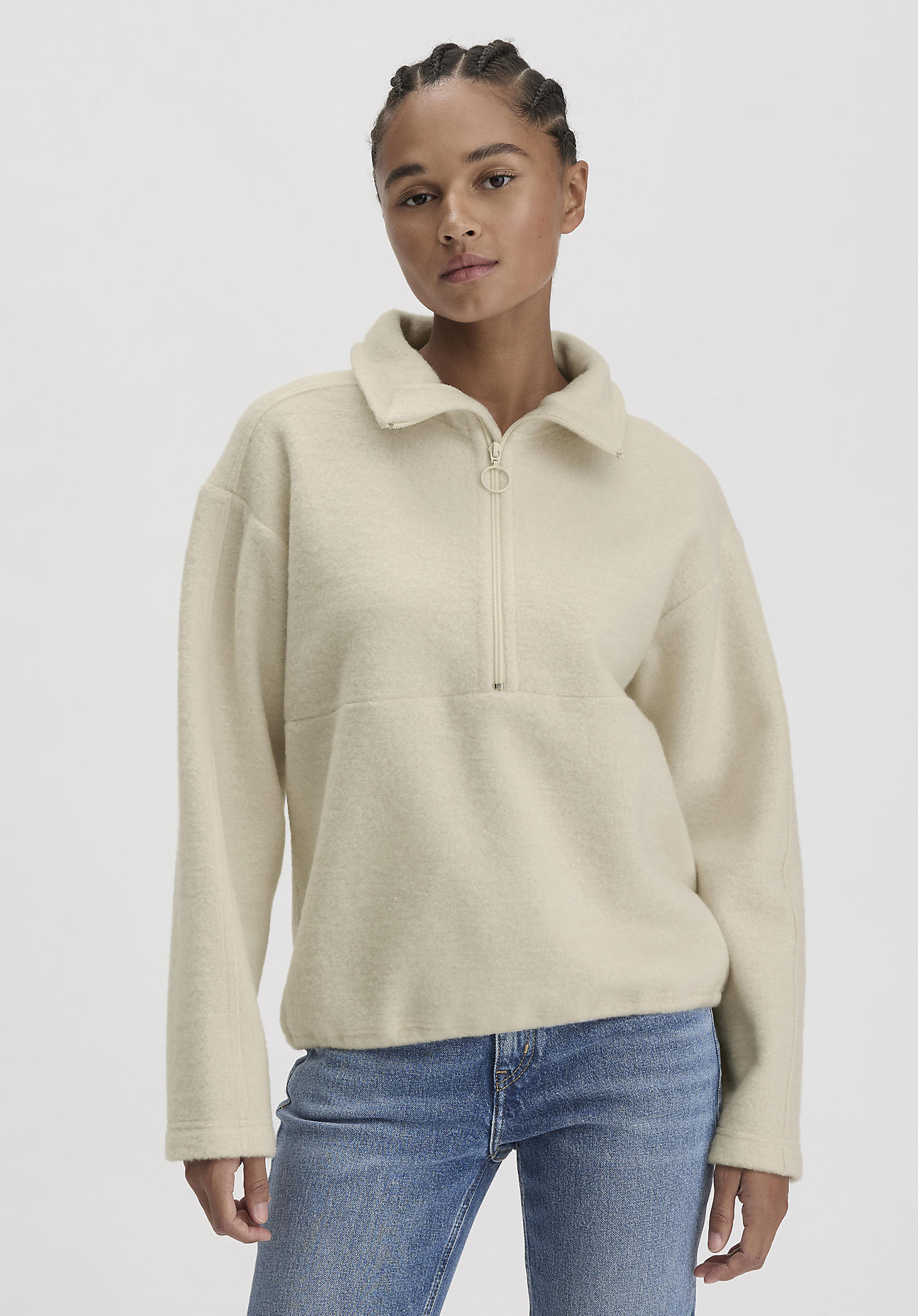 hessnatur Damen Wollfleece Troyer Relaxed - cocos Größe XS