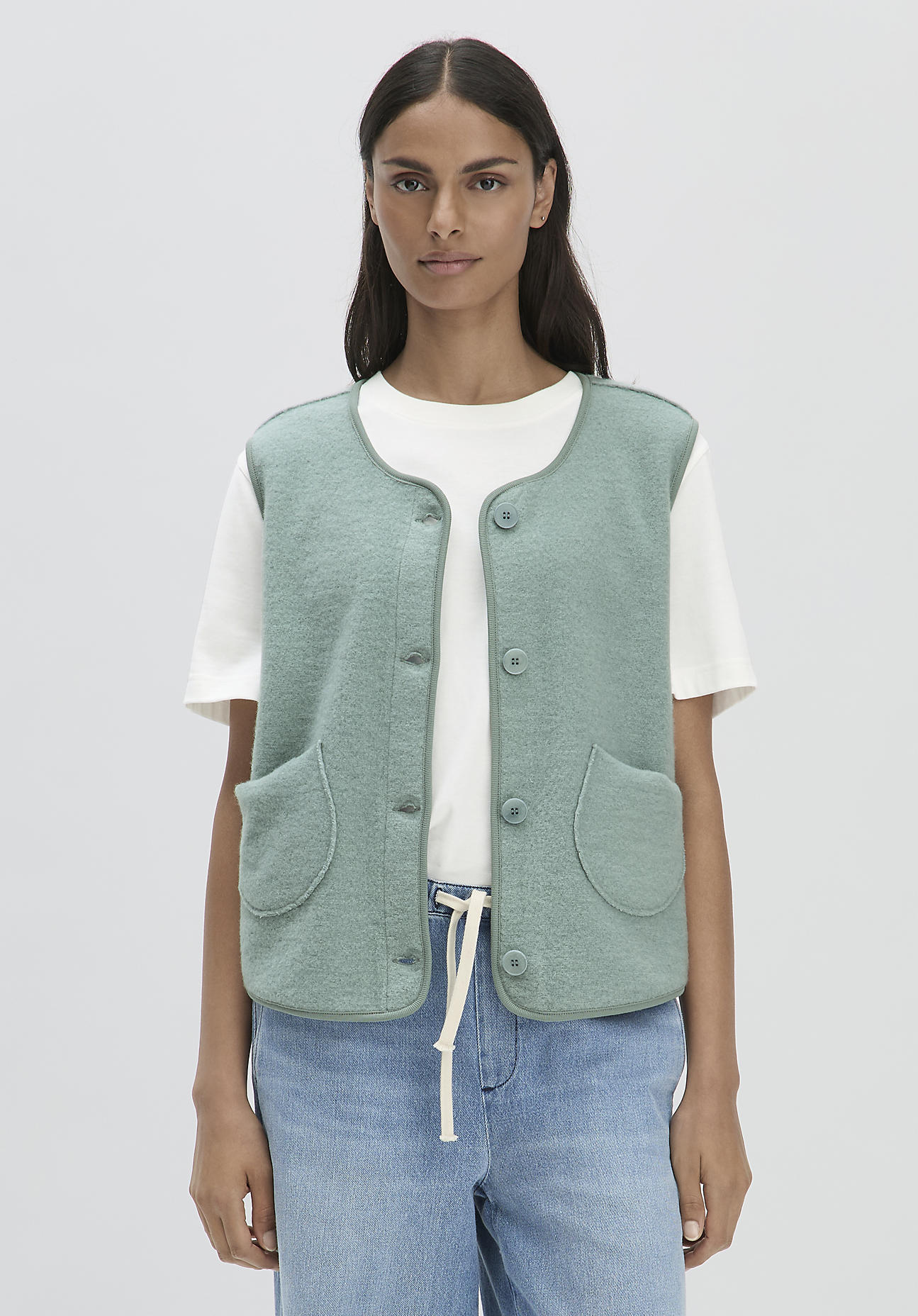 hessnatur Damen Wollfleece Weste Regular aus Bio-Merinowolle mit Bio-Baumwolle - grün Größe 34