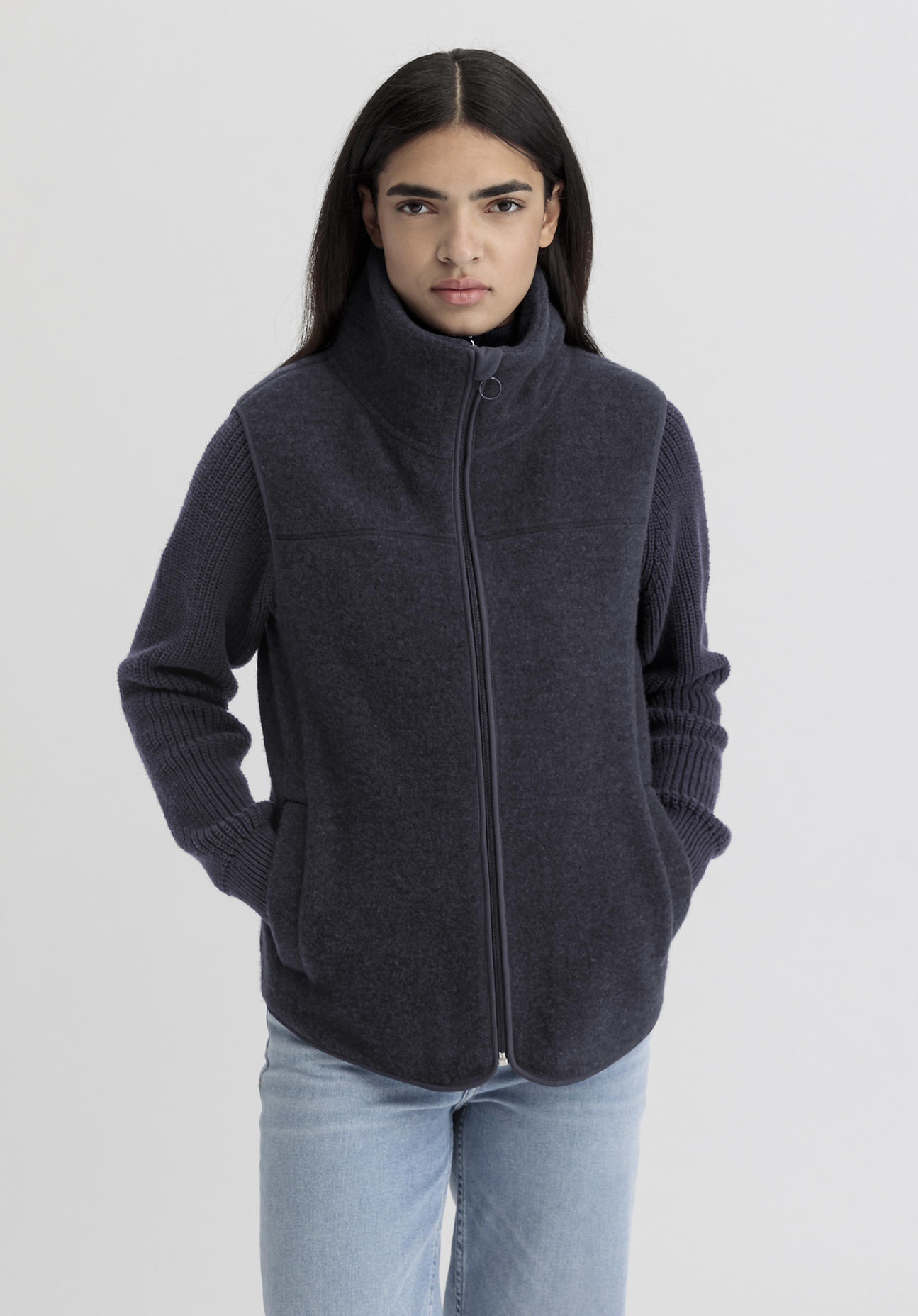 hessnatur Damen Wollfleece Weste Regular aus Bio-Merinowolle - blau Größe 36