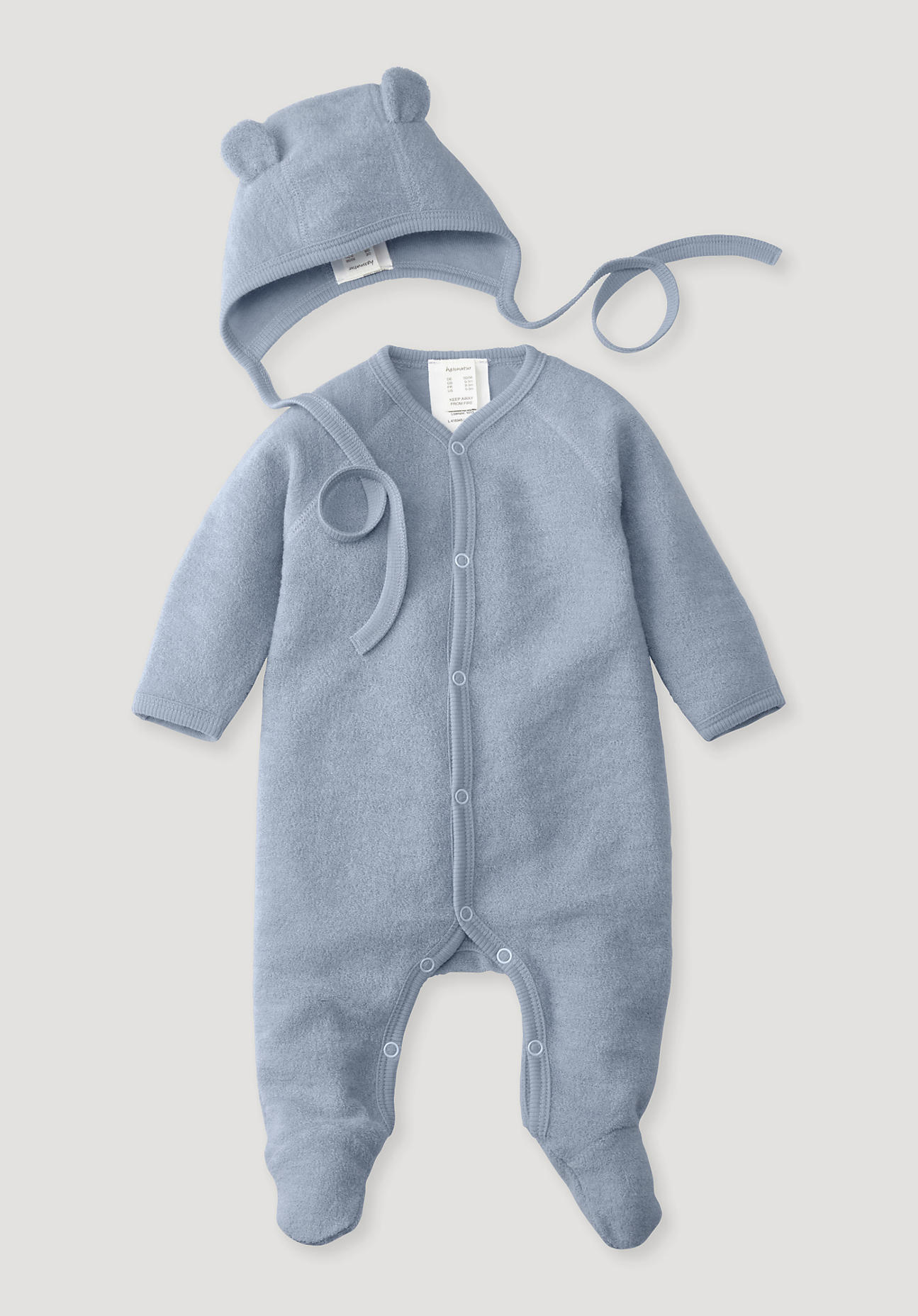 hessnatur Baby Wollfrottee Erstlingsausstattung aus Bio-Merinowolle - blau Größe 62/68