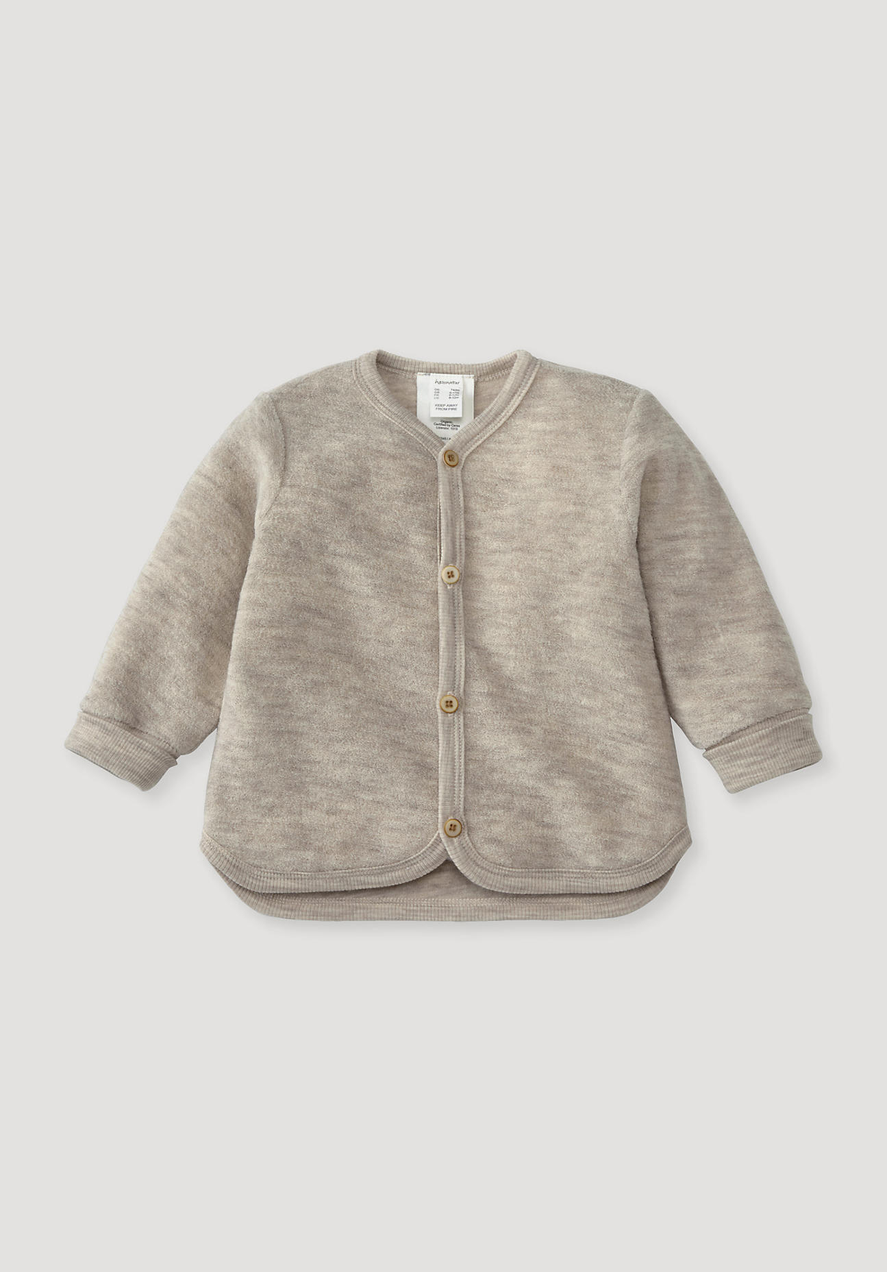 hessnatur Baby Wollfrottee Jacke Regular aus Bio-Merinowolle - beige Größe 86/92