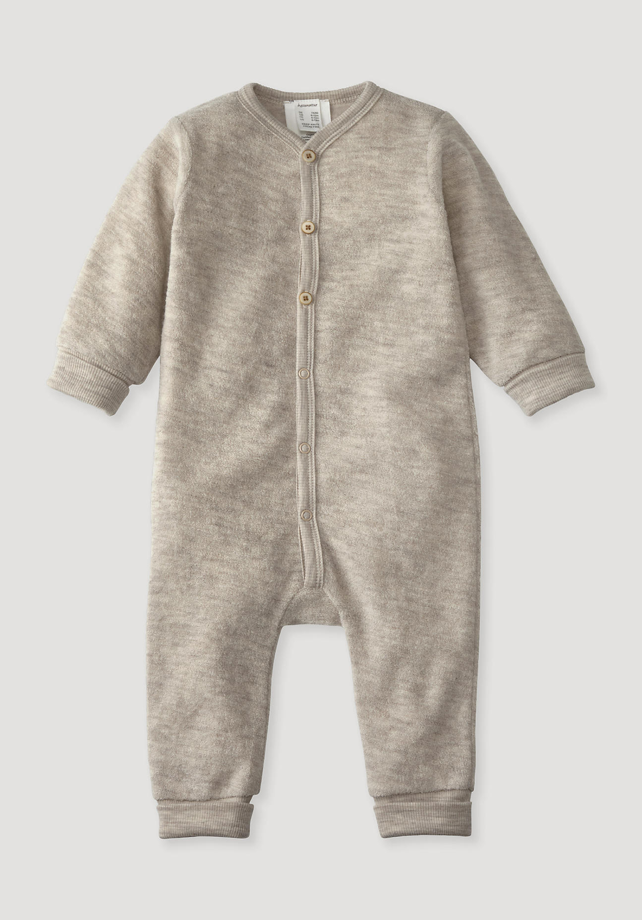 hessnatur Baby Wollfrottee Overall Regular aus Bio-Merinowolle - beige Größe 98/104