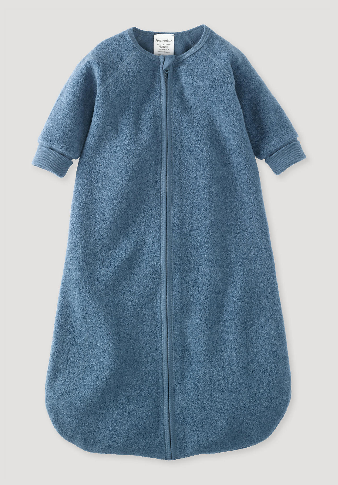 hessnatur Baby Wollfrottee-Schlafsack aus Bio-Merinowolle – blau – Größe 110 cm