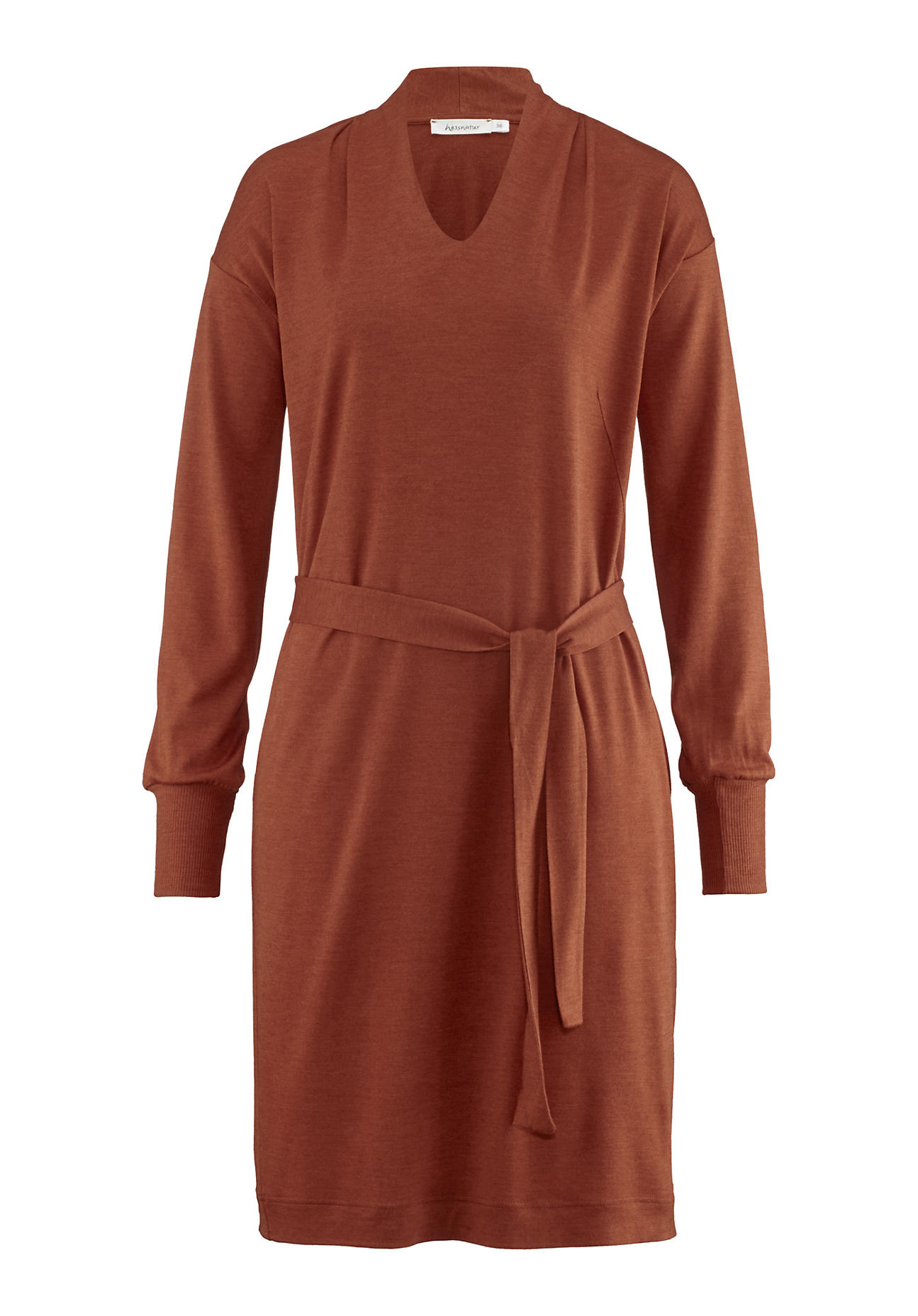 hessnatur Damen Wolljersey-Kleid aus Bio-Merinowolle mit Seide – braun – Größe 38