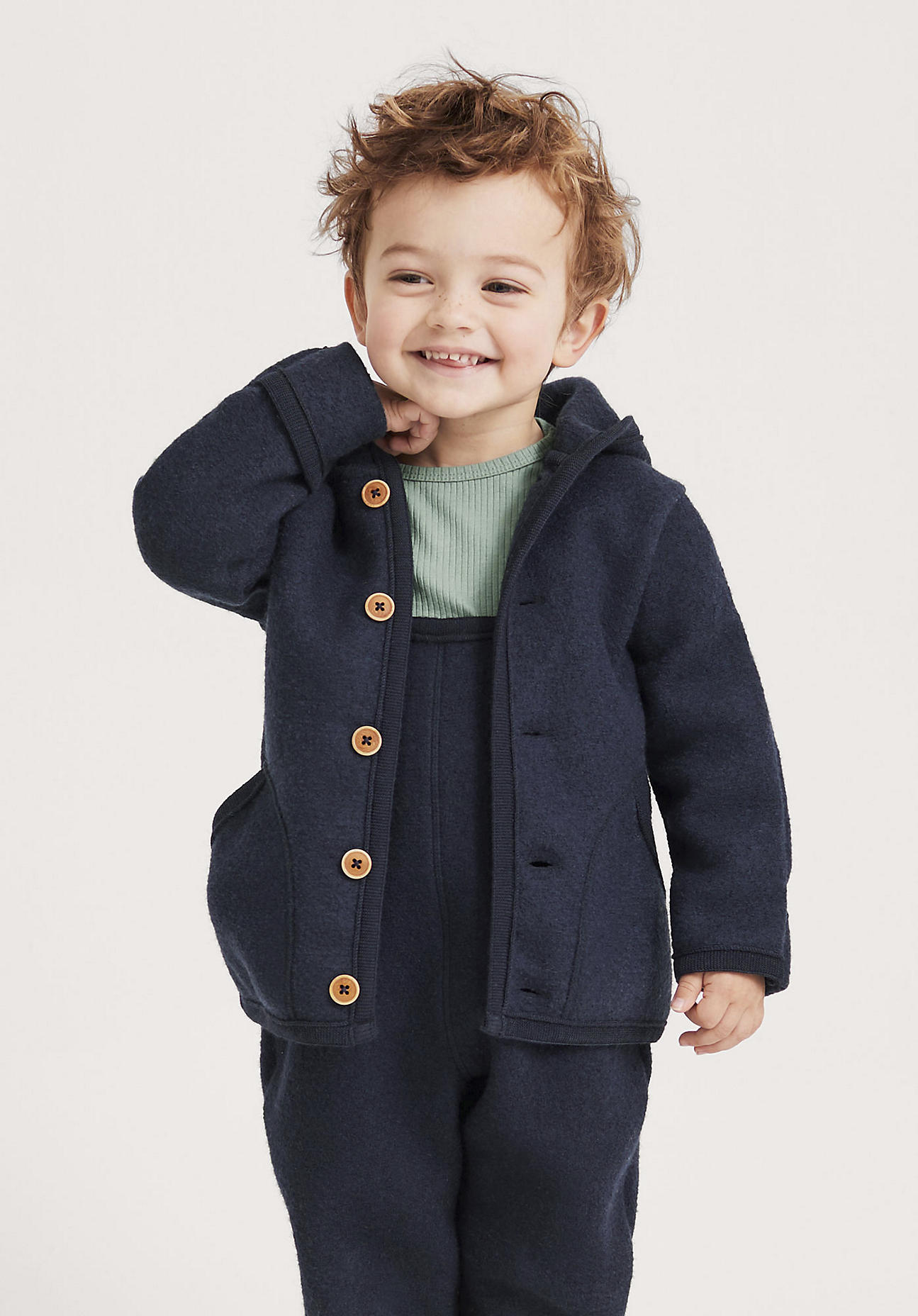 hessnatur Baby Wollwalk Jacke Regular aus Bio-Merinowolle - blau Grösse62/68