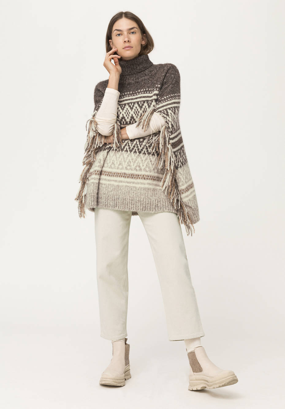Alpaca and cotton knit poncho