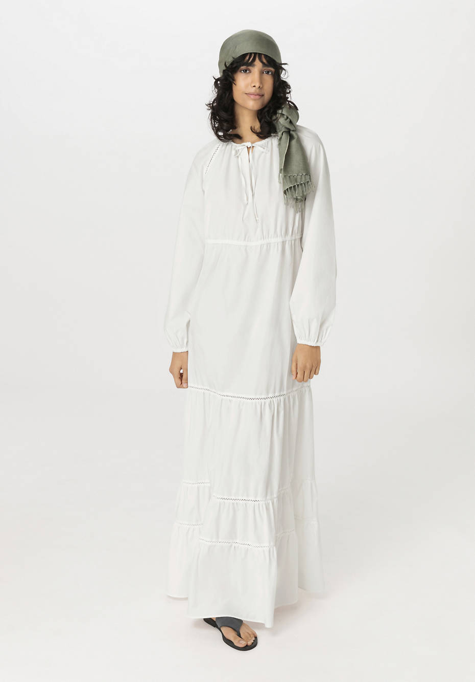 White full sleeve maxi dress hot sale
