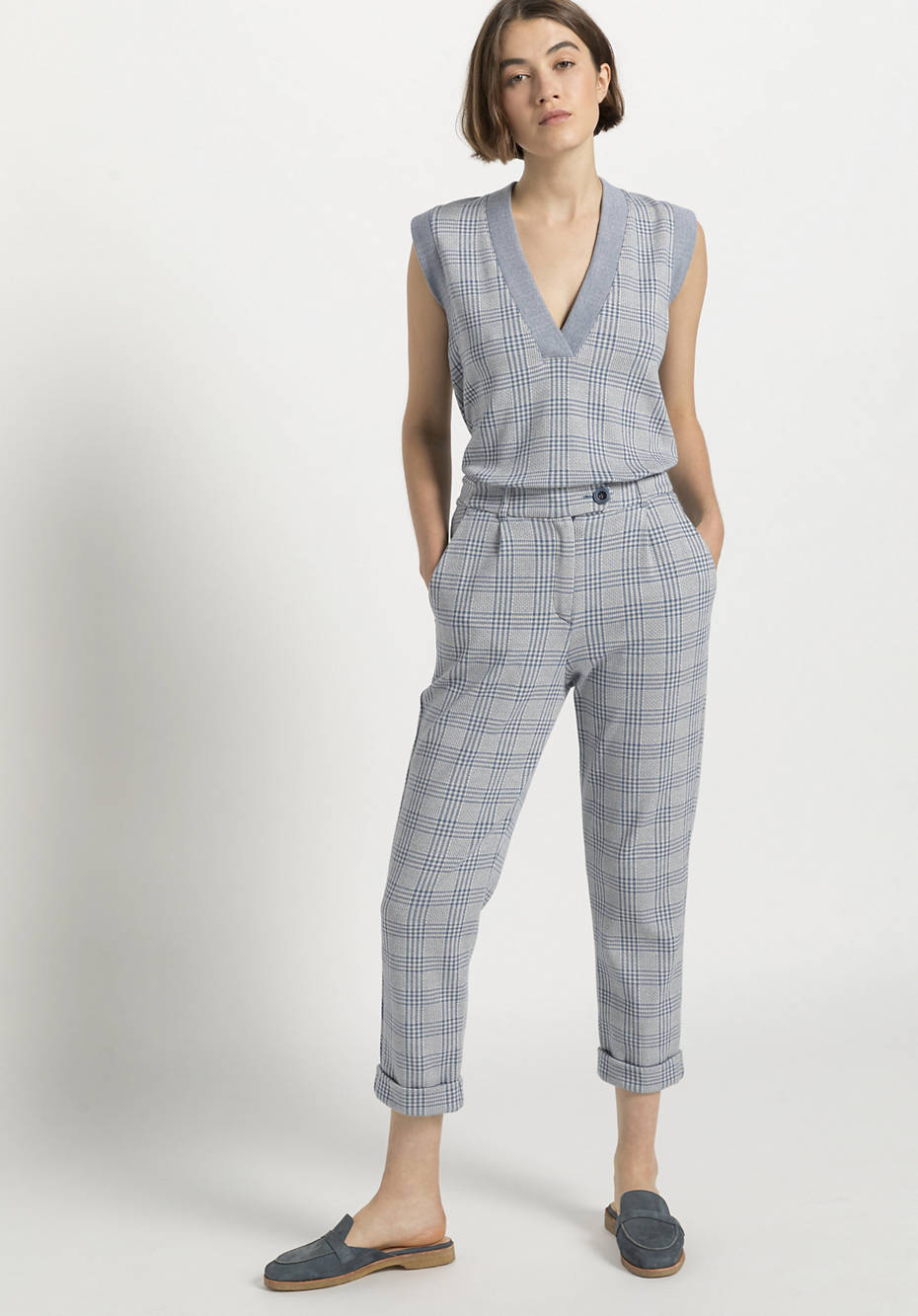 Checked jersey trousers made from organic cotton