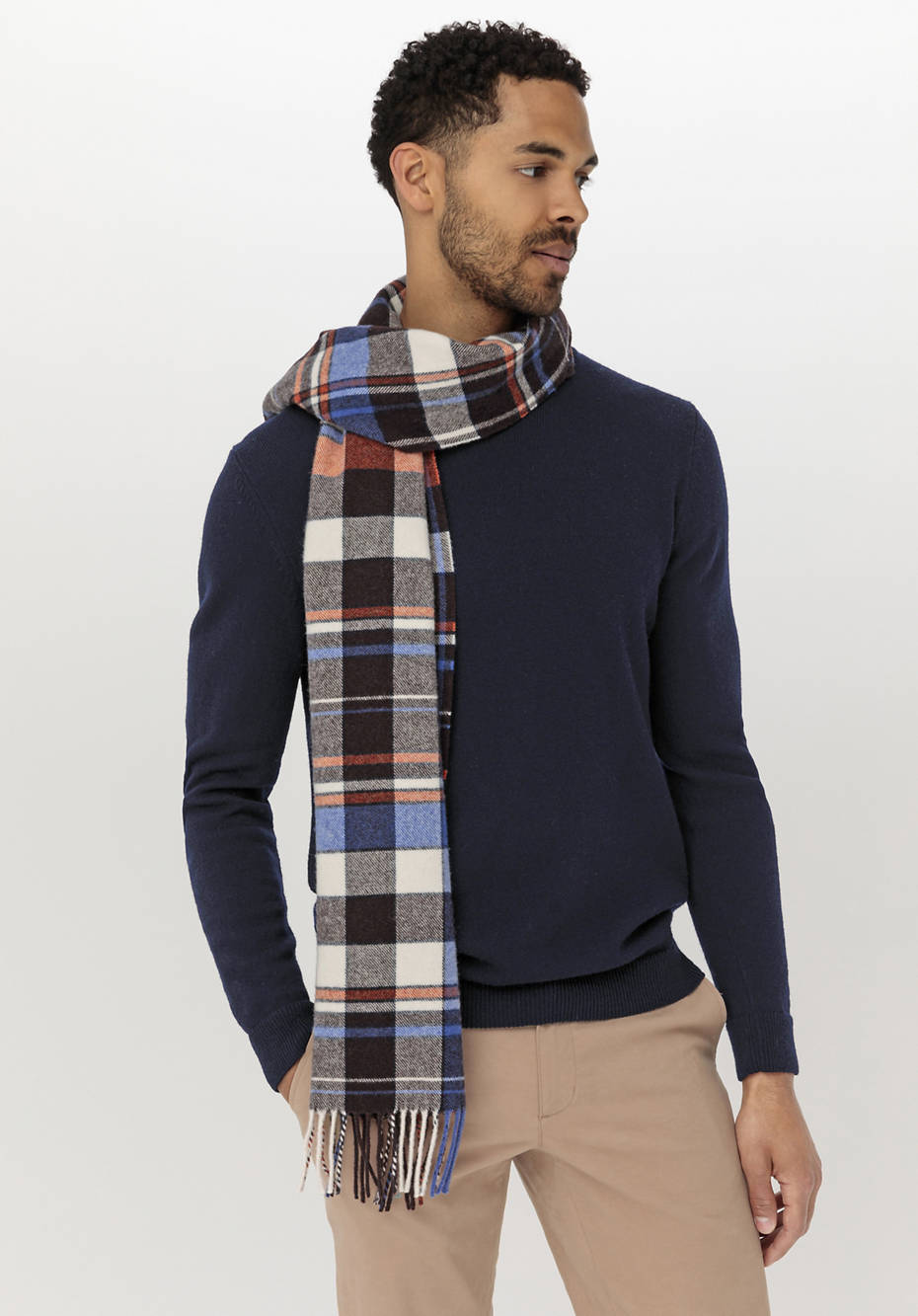 Checked scarf made from pure merino wool