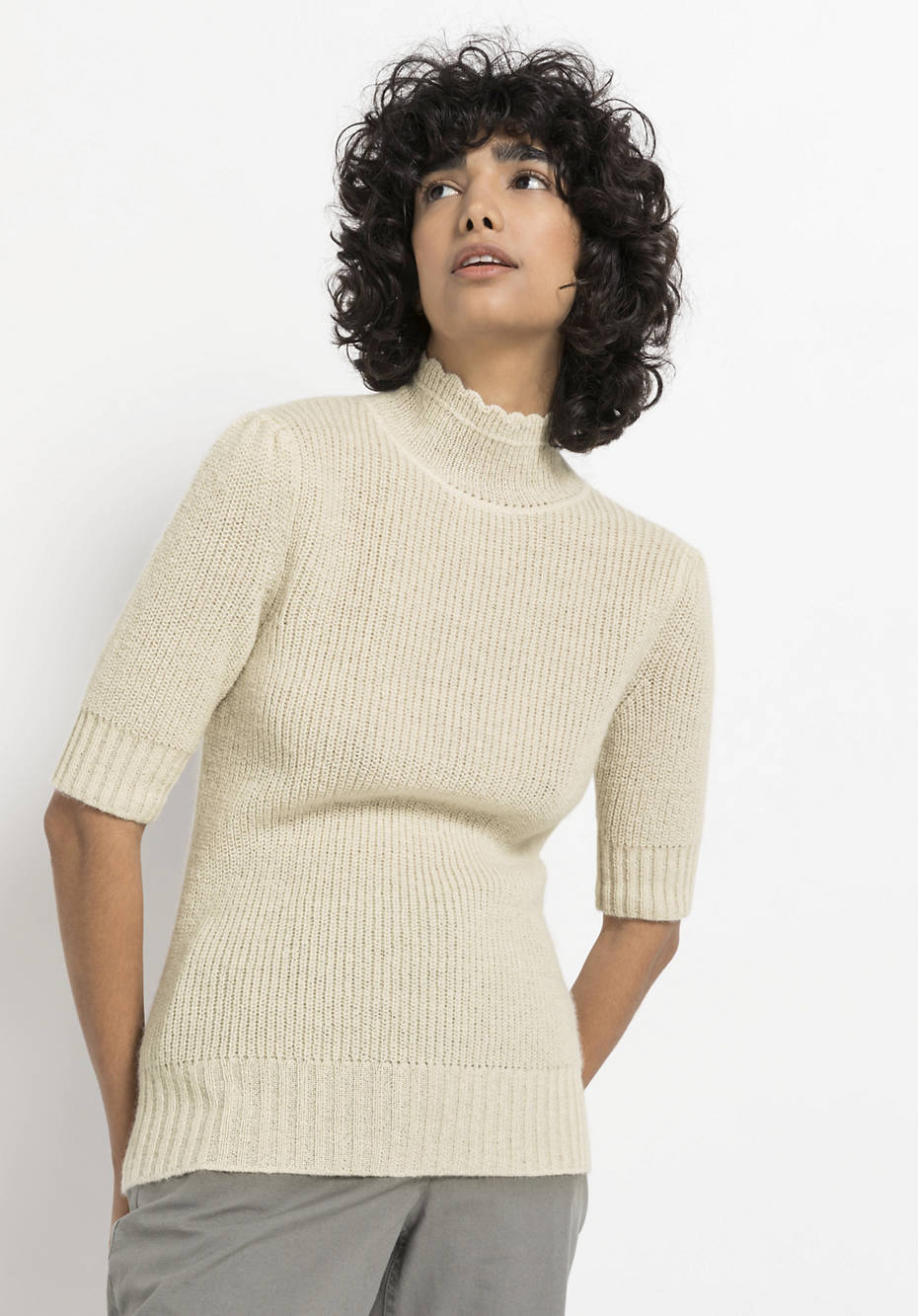 Half-sleeved sweater made from pure alpaca