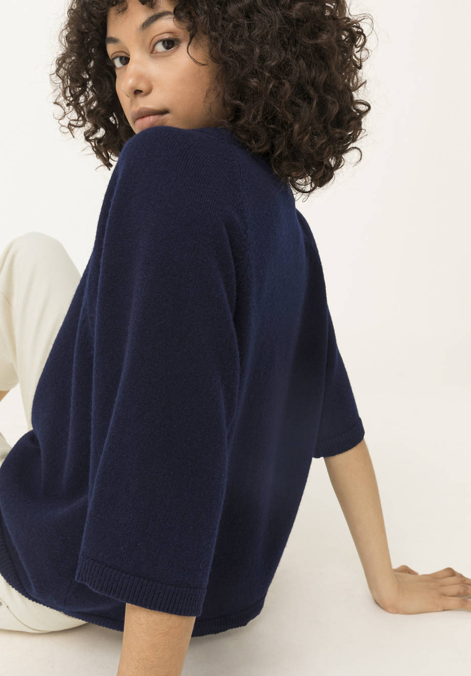 Half-sleeved sweater made from pure organic lambswool
