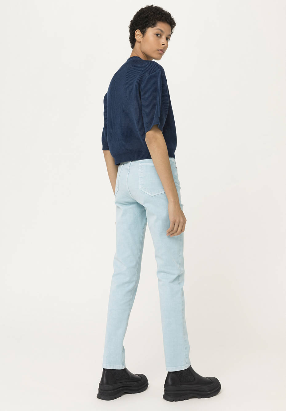 High-rise, slim-fit jeans in organic denim