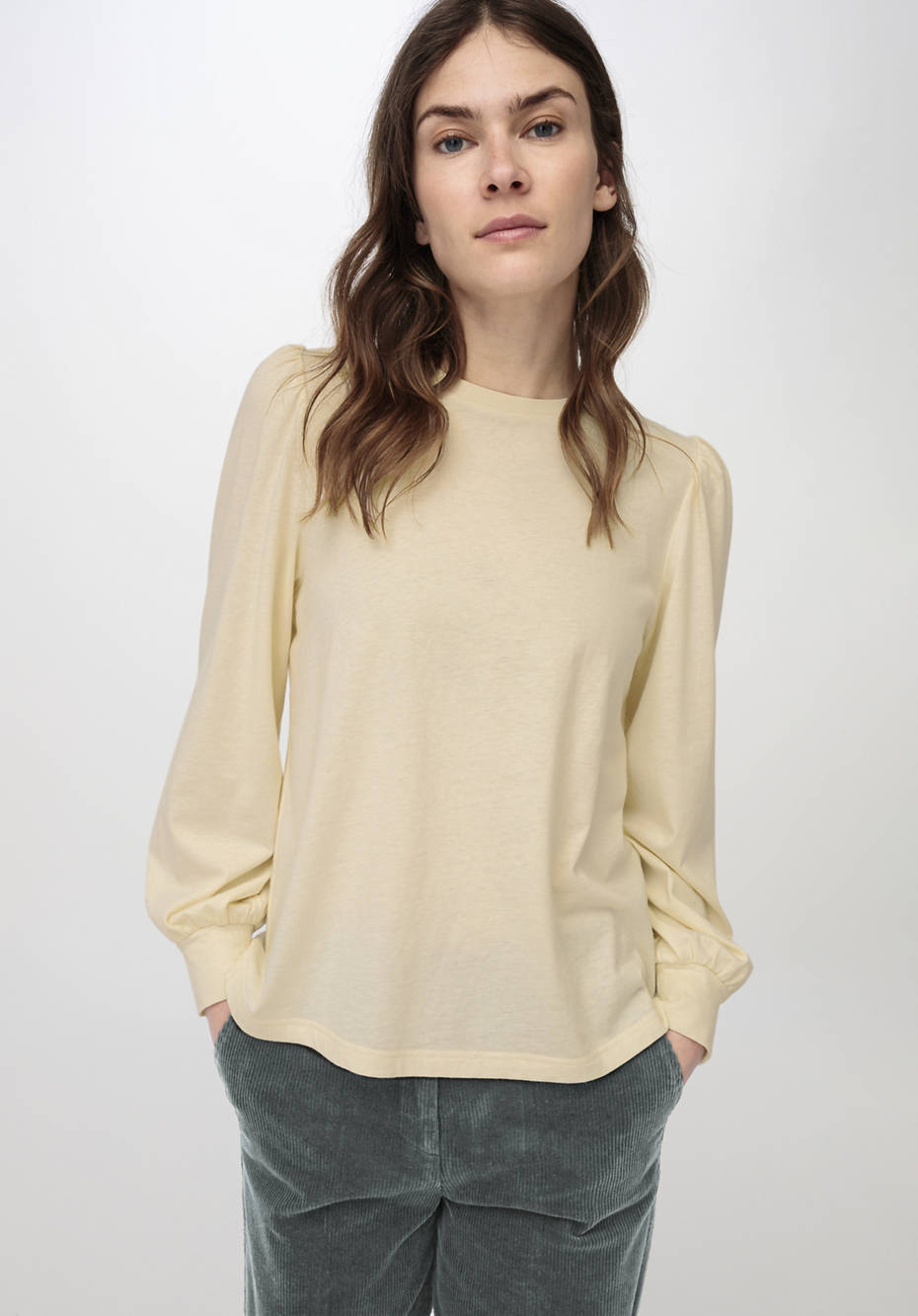 Jersey blouse made from organic cotton with organic merino wool