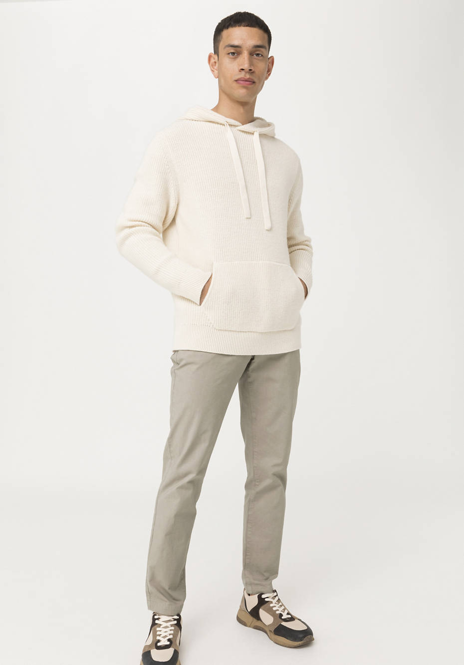 Knitted hoodie made from organic new wool and organic cotton