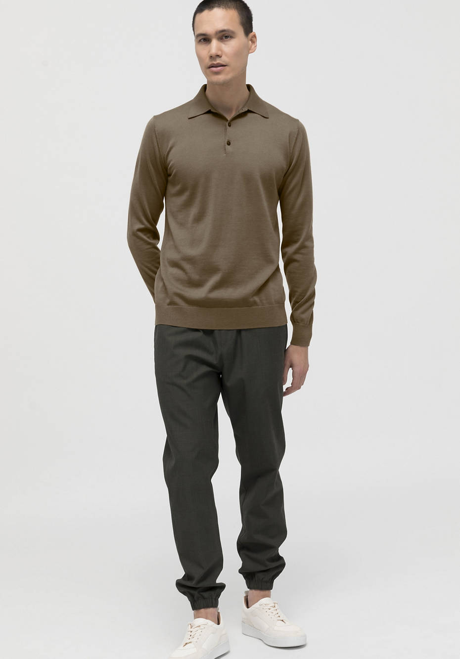 Long-sleeved polo, plant-dyed from pure merino wool