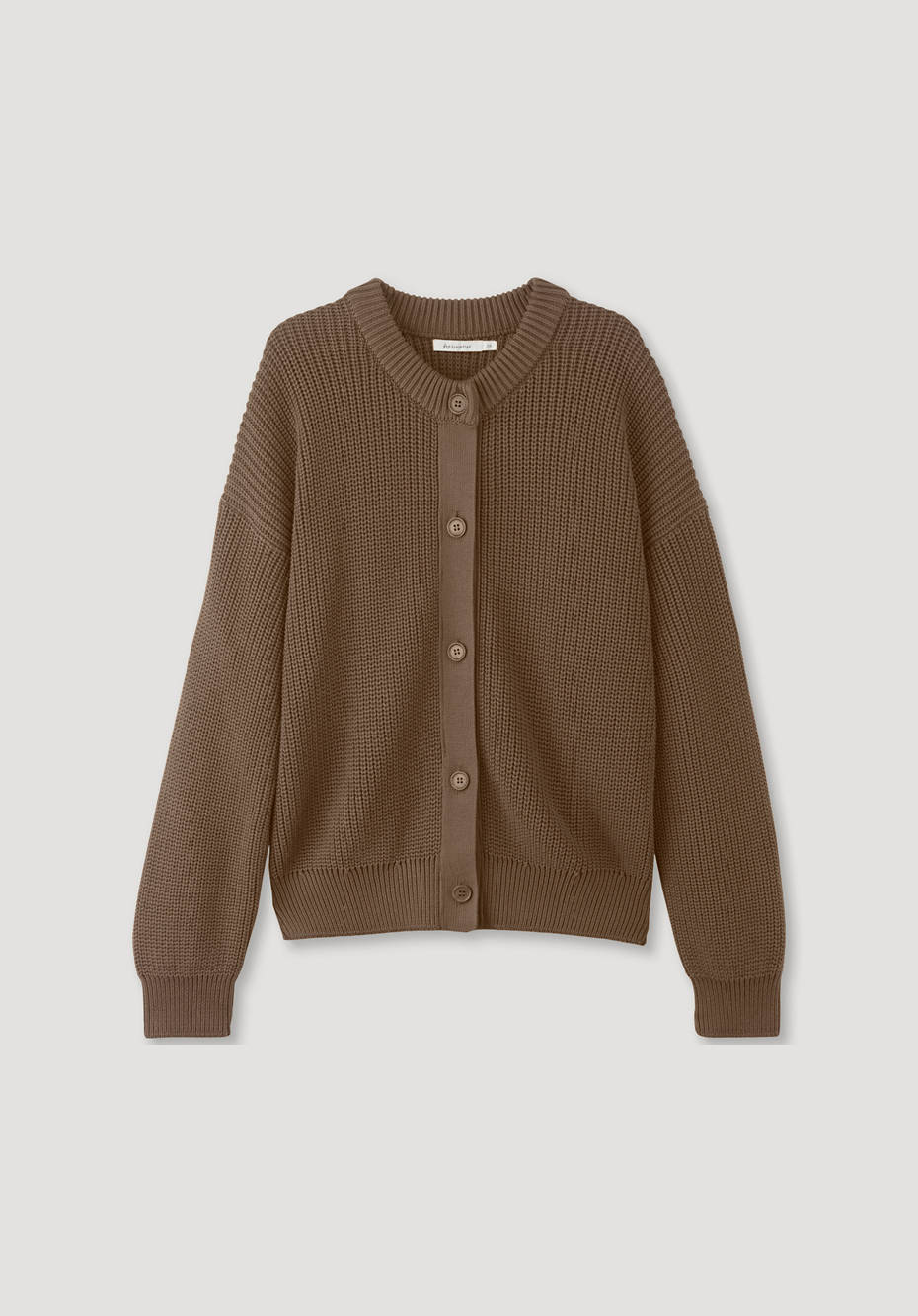 Rib knit round-neck cardigan made of organic cotton yarn - brown