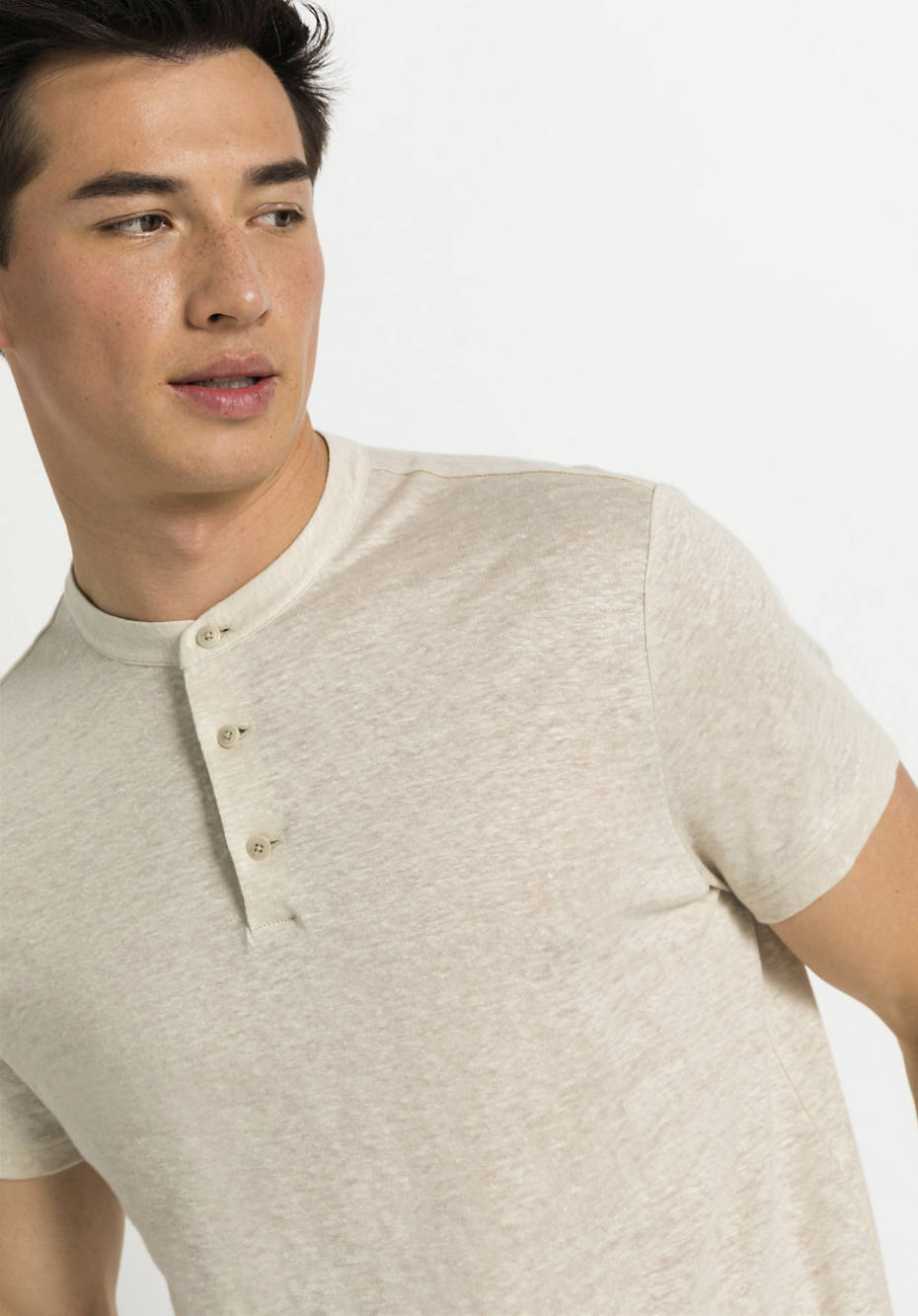 Shirt with stand-up collar made of pure linen