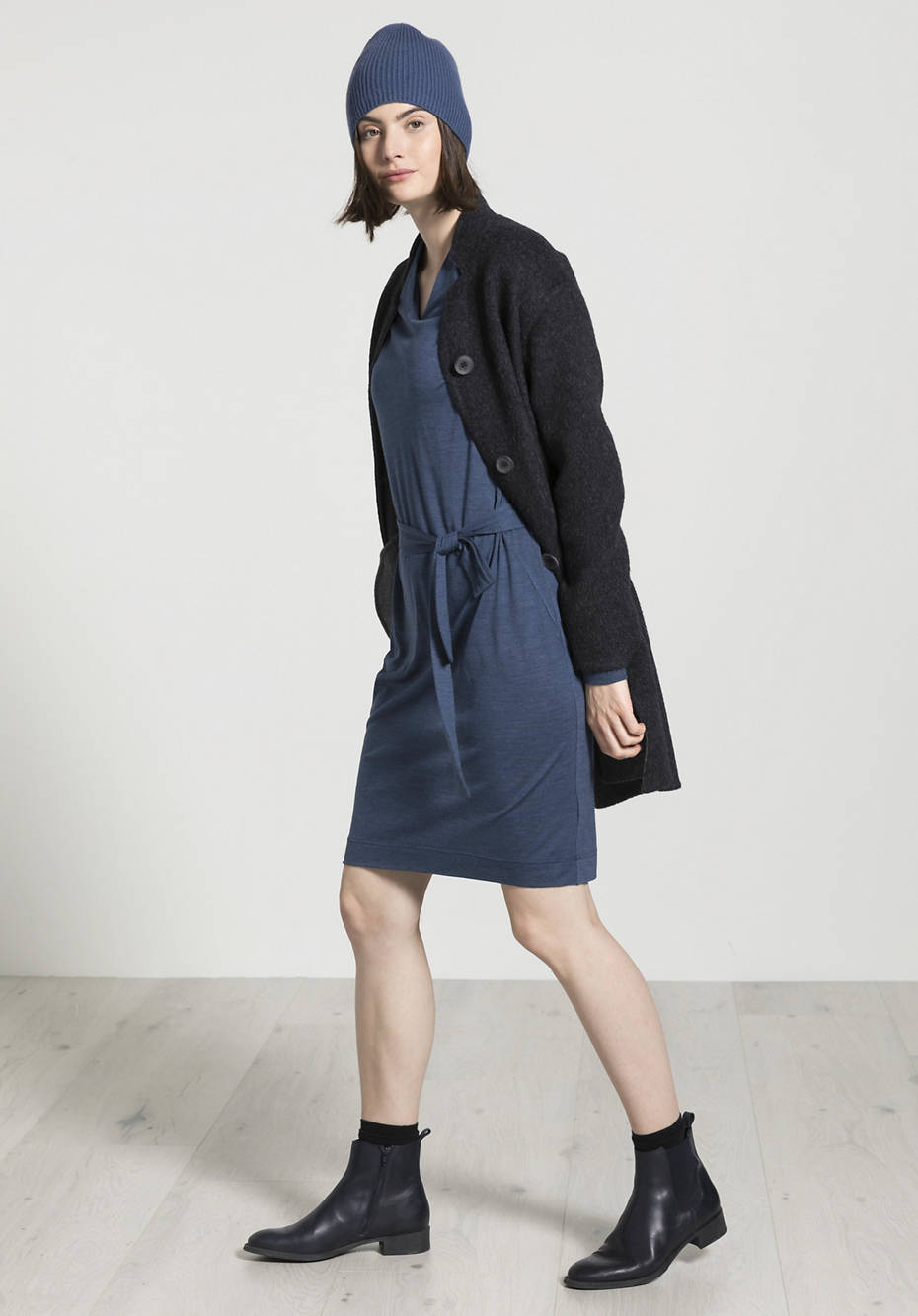 Wolljersey-Kleid aus Bio-Merinowolle mit Seide