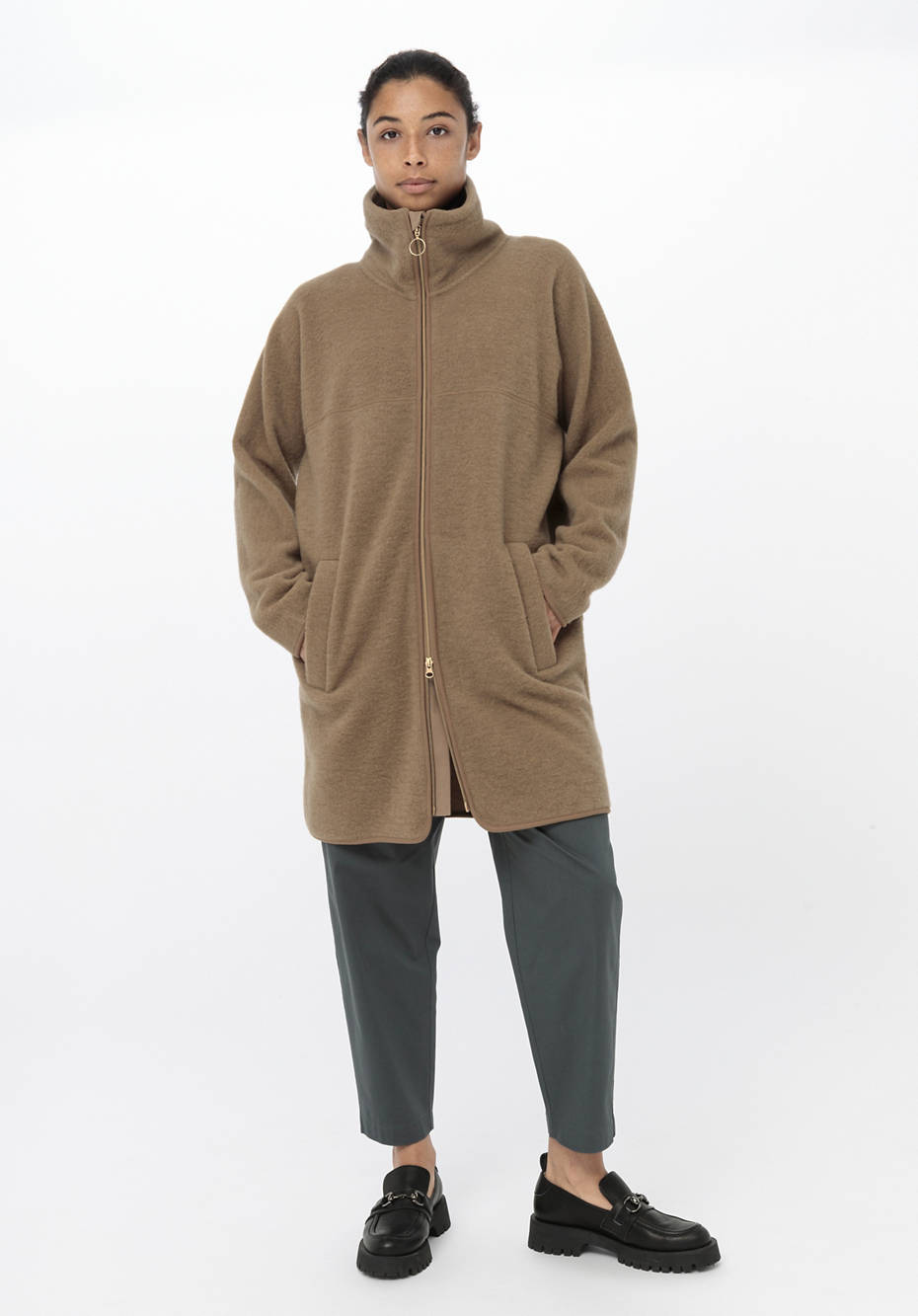 Hooded wool fleece jacket made from pure organic merino wool 54532