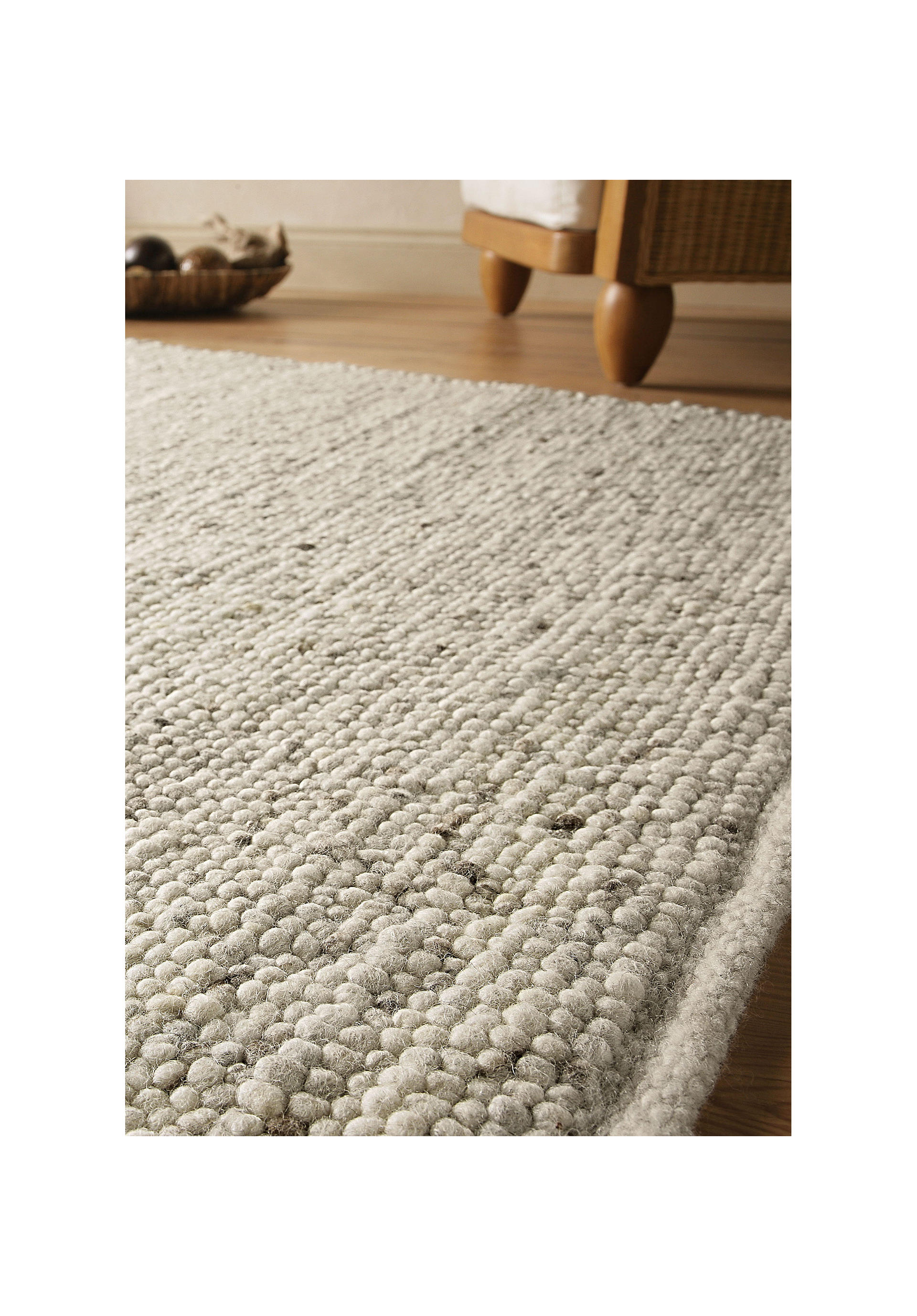 Schurwolle Teppich umkettelt beige 200 x 270 cm 100% Wolle gekettelt 