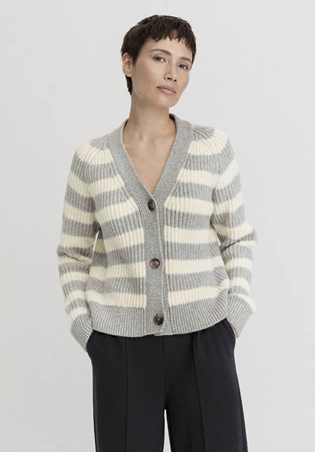 Cardigan striped relaxed made of organic merino wool with organic cotton