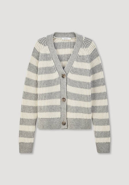 Cardigan striped relaxed made of organic merino wool with organic cotton