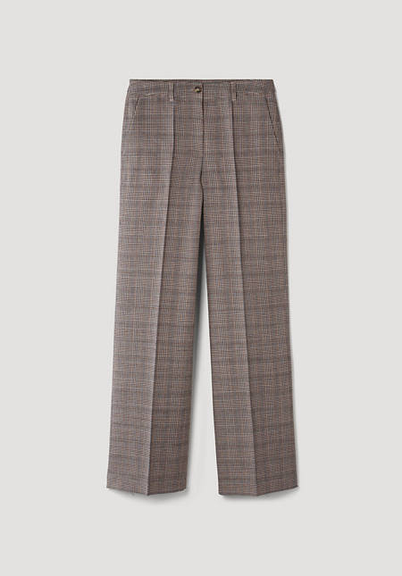 Flared checked trousers made from pure organic merino wool