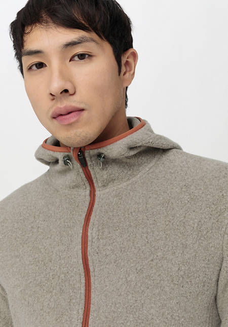 Fleece hooded jacket made of pure organic cotton
