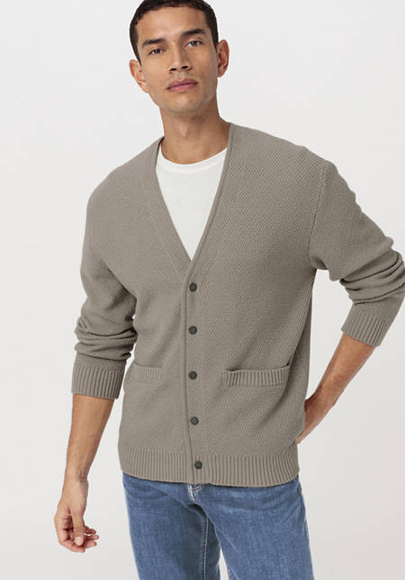 Knitted cardigan made from organic cotton and organic merino