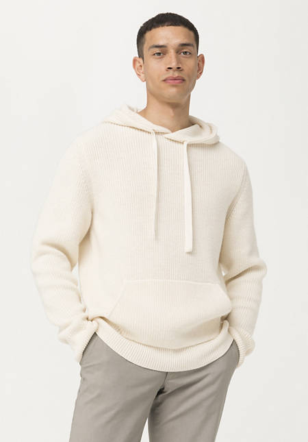 Knitted hoodie made from organic new wool and organic cotton
