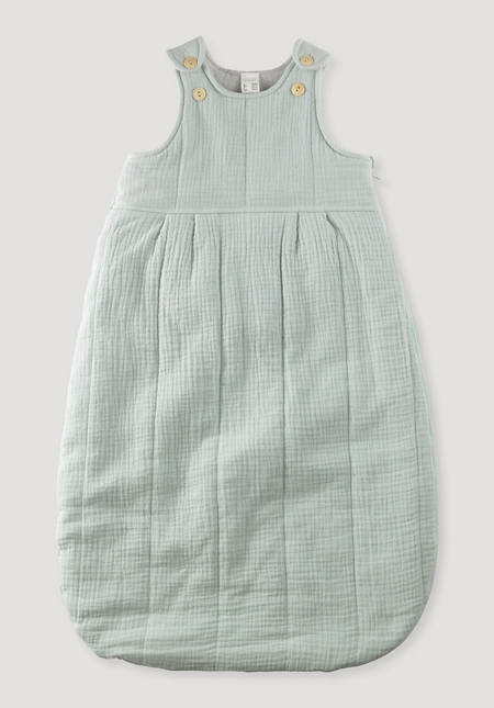 Organic cotton muslin sleeping bag with wool padding