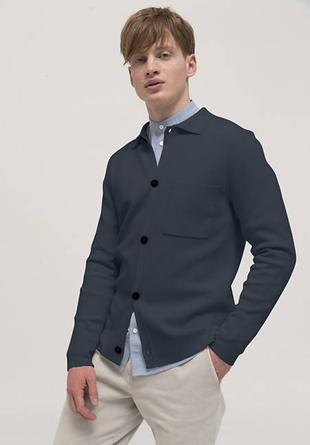 Polo cardigan made of organic cotton and organic new wool