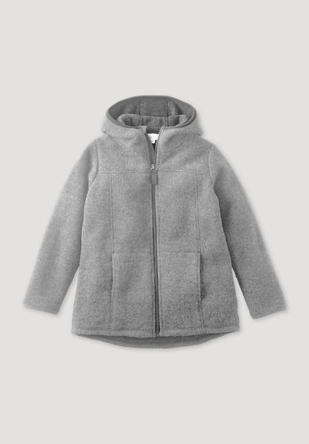 Women's Hooded Coat with Zip in Organic Boiled Merino Wool