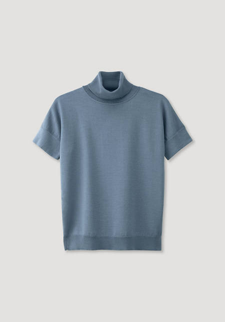 Short-sleeved sweater made from pure organic merino wool